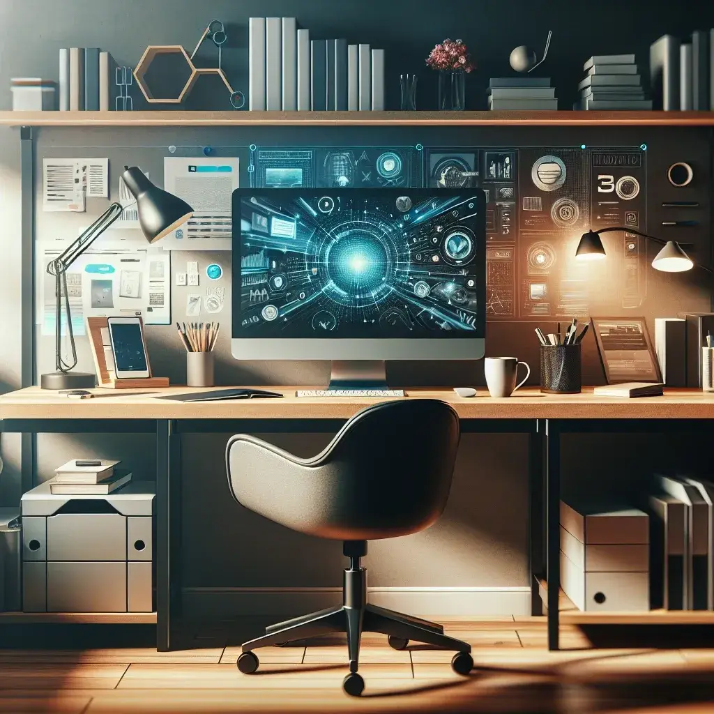 "Una variedad de herramientas digitales esenciales para freelancers, incluyendo software de gestión de proyectos, plataformas de diseño y aplicaciones de comunicación, en un entorno de trabajo moderno, ilustrando la guía completa de las mejores herramientas para freelancers en 2024."